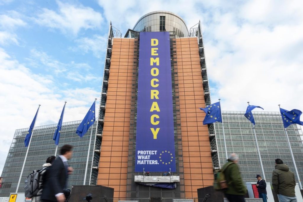 European Commission - Berlaymont - Democracy banner